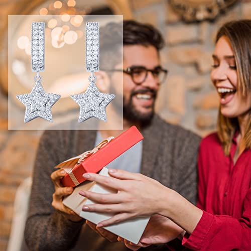 Topgrillz Star Dangle Earrings 14K Gold Silver 5A+ Cubic Zirconia Cartilage Hoop Huggie Fashion Hypoallergenic Dangle Drop Earrings For Men Women-Star Silver thumb #5