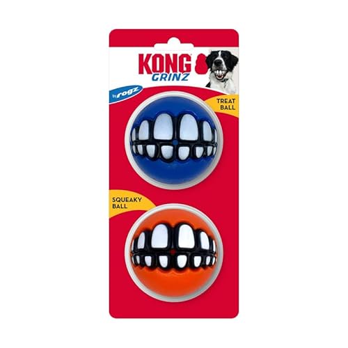 KONG Grinz by Rogz Variety Packs - Durable Bouncy Balls with Grinz Teeth (Large 2 Pack)