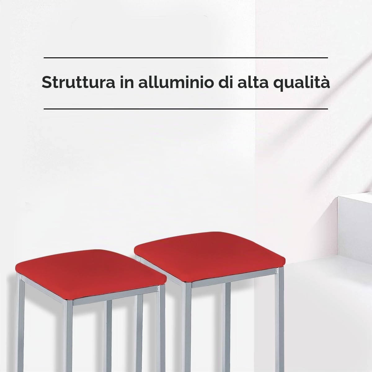 ASTIMESA Due sgabelli da cucina quadrati, in finta pelle rossa, altezza della seduta: 45 cm