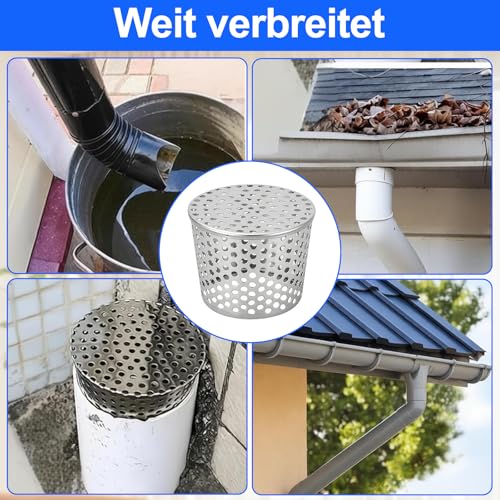 Oiieco Fallrohrschutz Edelstahl 304, Abfluss Sieb Fallrohrfilter 60–75 Mm, Laubschutz Und Rattenschutz Für Dachablauf, Regenwasser Abfluss, Anti-Verstopfung Innenfilter