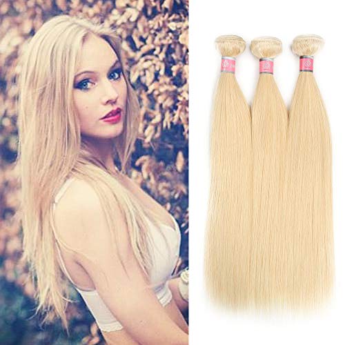 613 Blonde Brazilian Straight Human Hair Bundles Unprocessed Virgin Hair Weft 3bundles Natural Honey Blonde Hair Extensions(14 16 18inch)