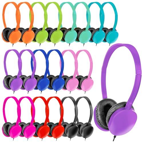 ZNXZXP Classroom Headphones Bulk 30 Pack for School Students,Wholesale Earphones Class Set of Headphones for Students Group Learning, Computer Lab, Library, Online Lesson and Testing Multi Color
