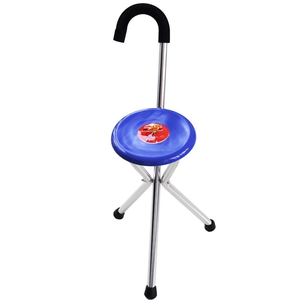 MObyat Andador para Ancianos,Bastón, Práctico Taburete De Tres Patas Muletas Bastón Plegable Bastón De Aluminio Multifuncional Azul 85 Cm, Escalador Anciano,