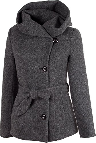 Preisvergleich Produktbild Grimada 1280 Damen Wollmantel Wolljacke COOTIC mit Kapuze (34, Stone grau)