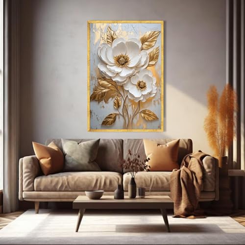 Tableau floral blanc et or décoration murale affiche moderne - 3