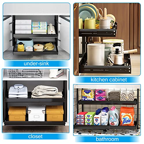 Expandable 2-Tier Pull Out Cabinet Drawer Organizer, Slide Out Pantry Shelves Sliding Drawer Storage for Home Cabinet Shelf, Under Cabinet Storage, Adjustable Cabinet Shelf Organizers -36.6"x17“x37.8" by YKLSLH - Image 5