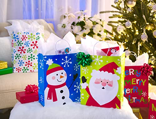 American Greetings 13'' Large Christmas Gift Bags, Santa, Snowman, Snowflakes And Merry Christmas (12 Bags) #TOP5