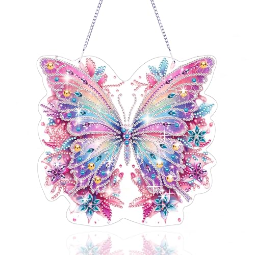 OuMaiFeng Peinture diamant pour adulte, motif papillon brillant - Peinture pour fenêtre des deux côtés - Pour œuvres d'art créatives et détente