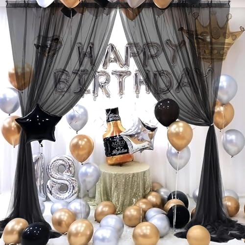 Image of 2pcs Backdrop Decoration Net Tulle Large Size, Nylon Made, Reusable, Soft, Wrinkled Free, 8 x 5 ft Each, Cabana Tent Party Decoration Items for Birthday, Anniversary (Black)