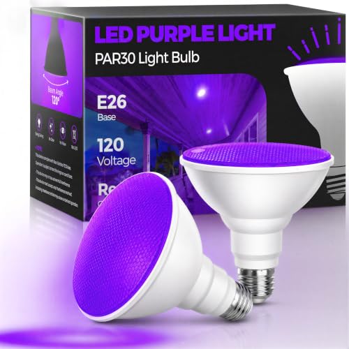 Image of L LOHAS LED Purple Halloween Flood Light Bulbs, PAR30 Flood Light Outdoor | LED 12 Watt Colored Porch Bulb, 100W Equivalent, E26 Base Ideal for Home Lighting, Holiday, Party Decoration, 2 Pack