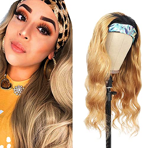WunnSvm 20 inch Headband Wigs Ombre 1B27 Body Wave Unprocessed Virgin Hair Headband Wigs For Women Grade 9A Brazilian Remy Human Hair Headband Wigs Ombre Headband Wig Body Wave Wig