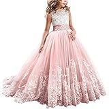 Kinder Mädchen Prinzessin Kleid Hochzeit Kleid Tüllkleid für 104-164, Bodenlang, hohe Taille Design