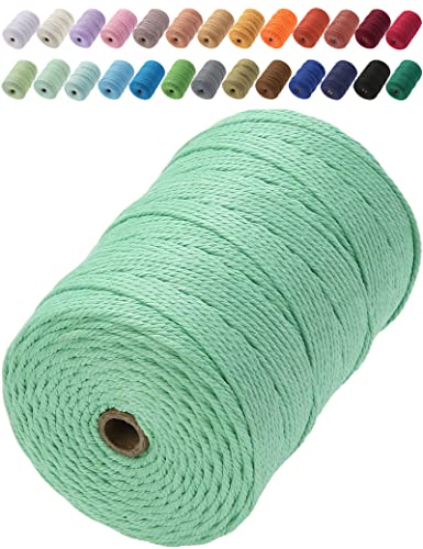 GOHOF Macrame Cord 3mm x 200m Premium Cotton Macrame Rope, 4 Strand Twisted Soft Cotton Cord, Perfect for Macrame Art Aqua Green