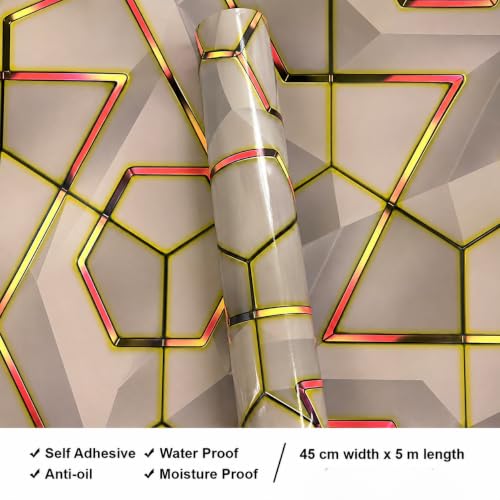 Image of Wings Star Wall Stickers DIY Wallpaper (45 x 500 CM, Beige & Gold) | Self Adhesive PVC Roll | Home Decoration for Living Room Hall Bedroom | Easy Peel and Stick Decor Paper