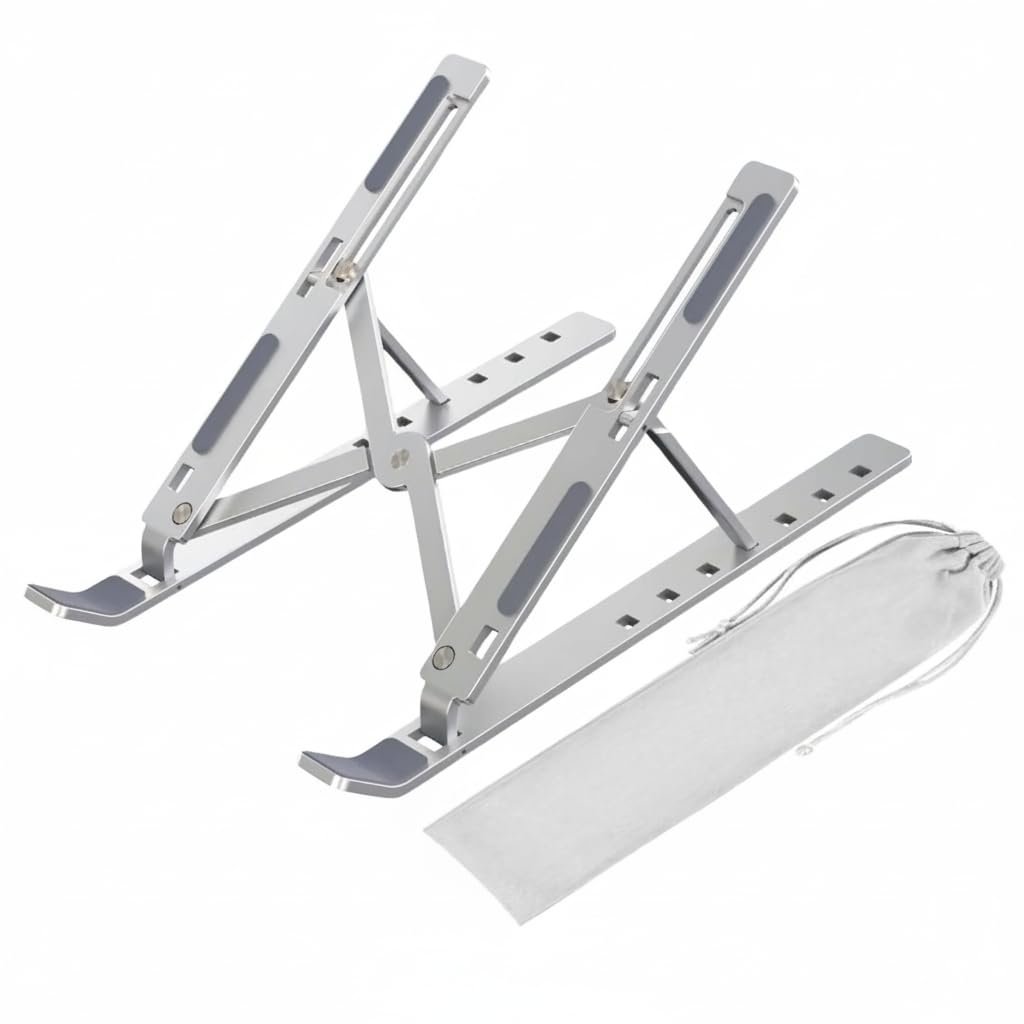 Laptop Stand | Adjustable & Foldable Riser with 7 Height Levels | Portable Laptop Holder with Anti-Slip Pads & Carry Pouch | Fits 10–17 Inch Laptops & Tablets (Silver) Laptop Stand | Adjustable & Foldable Riser with 7 Height Levels | Portable Laptop Holder with Anti-Slip Pads & Carry Pouch | Fits 10–17 Inch Laptops & Tablets (Silver)