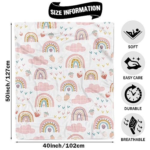 TUTUXMA Strawberry Blanket for Kids Cute Boho Rainbow Throw Blankets Girls, Soft Cozy Blanket - Image 2