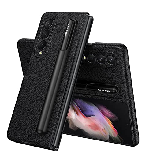 Étui Samsung Z Fold 3 5G porte-stylo S Pen coque protection intégrale housse cuir noir