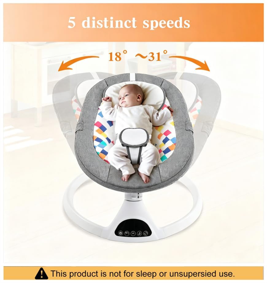 Image of Soobaby Baby Swing for Infants,Electric Swing for Babies,Portable Swing for Baby Boy Girl,Remote Control Indoor Baby Rocker with 5 Sway Speeds,Music and Bluetooth,Deep Gray