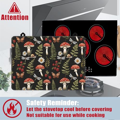 Image of Stove Top Covers for Electric Stove,Red Mushroom Flat Top Stove Cover,Green Herb Butterfly Heat Resistant Glass Top Stove Cover Protector Anti-Slip Range Covers, 28 x 20 Inch