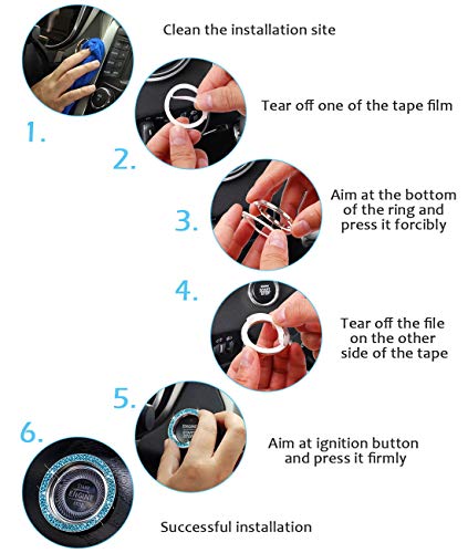 Image of ToBeQueen Push to Start Button Ring Emblem Sticker 2Pcs Diamond Car Ring Stickers Rhinestone Car Accessories Interior for Women,Cute Car Decals Ignition Accessories Blue