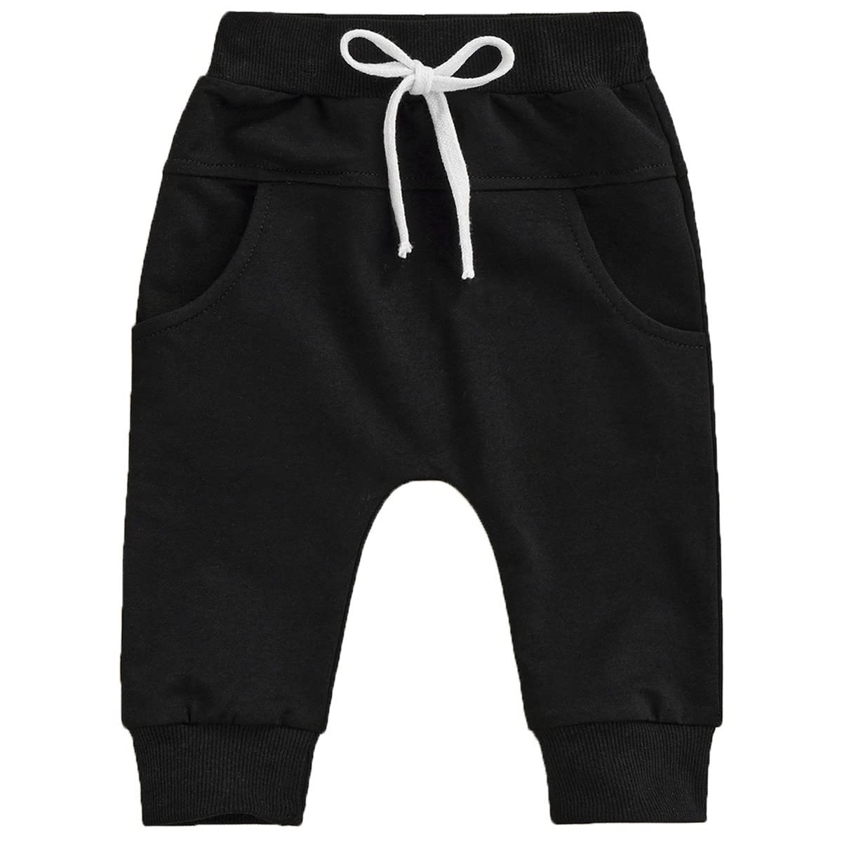 REWANGOING Toddler Baby Boy Girls Active Casual Solid Cotton Hiphop Harem Pants Bottoms Infant Sport Jogger Sweatpants B-Black