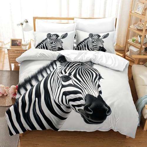 Parure de lit zèbre 3D housse de couette 220x240 fermeture éclair microfibre adulte enfant