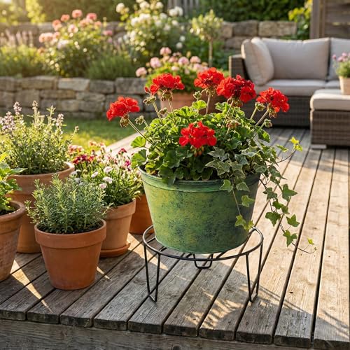 Image of Plant Stand Set of 4, Round Metal Flower Pot Holder, Black