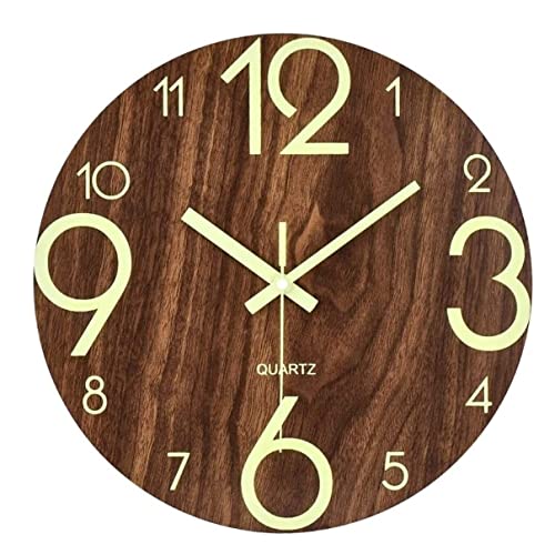 Horloge murale en bois noble lumineuse et silencieuse avec mécanisme quartz