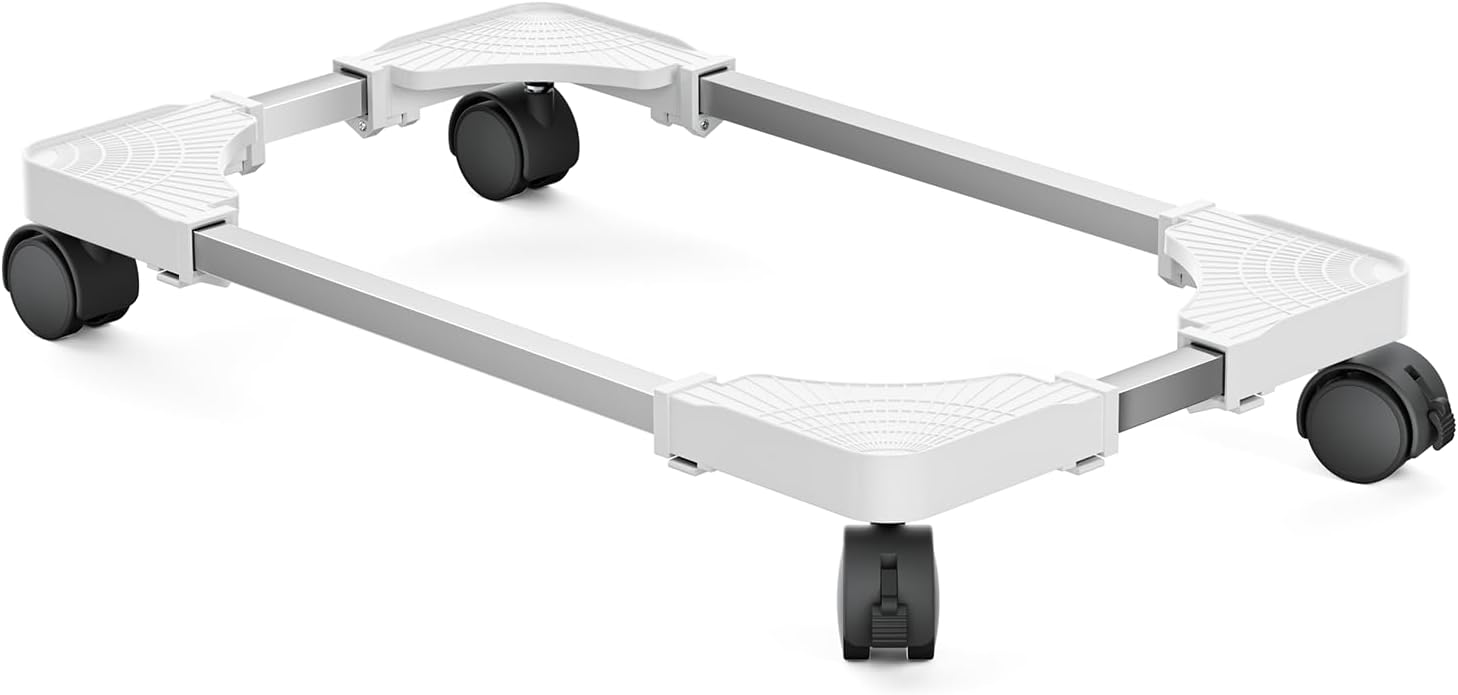 DEWEL CPU Stand, PC Cart, PC Storage Box, Server Rack, Flower Pot, Printer Stand, With Casters, PC Stand, PC Wagon, Size: 16.6 - 21.7 x 8.7 - 13.8 inches (42 - 55 x 22 - 35 x 7 cm), Stepless Adjustment, Computer Rack, Heat Protection, Dust Protection, Foot Storage, White