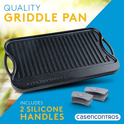 Casencontros - Cast Iron Griddle Pan For Stove Top [2 In 1 Reversible] - Pre-Seasoned Stove Top Griddle With Handles [17 X 9.8In] - Multi Use Grill Pan With Silicone Handles - Stove Top Griddle #TOP1