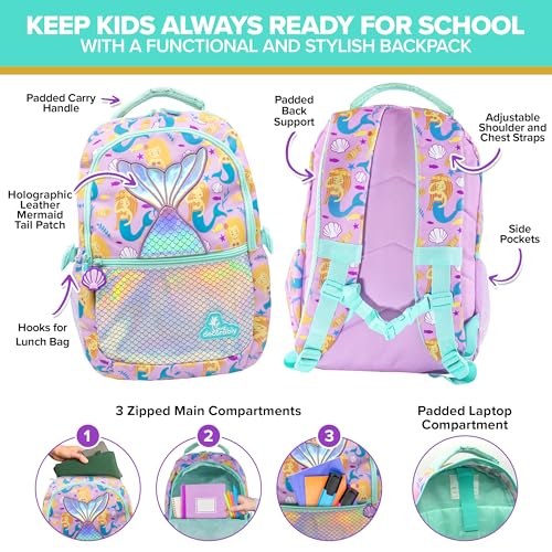 Decorably DECORABLY_481 Backpack With Lunch Bag For Kids - 2Pc Set Holographic Mermaid Backpack thumb #1