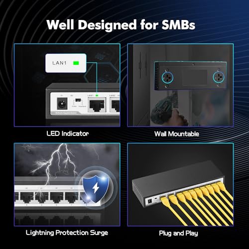 Image of 10 Port Gigabit Switch, 8 x 100 /1000Mbps Ports, 2 Gigabit Uplink, Support Vlan, Metal Fanless Unmanaged Plug and Play YuLinca Ethernet Switch