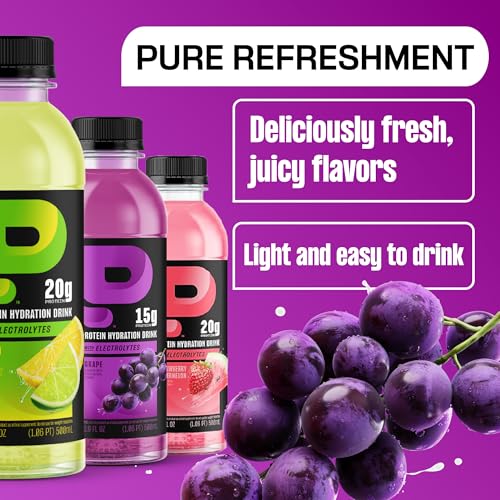 Image of Protein2o Hydration Drink - 2-in-1 Liquid Clear Whey Protein Isolate and Electrolyte Drink - 15g Protein, Vitamins B5, B6 - Post-Workout Recovery - 16.9 Fl Oz - Grape, (Pack of 24)