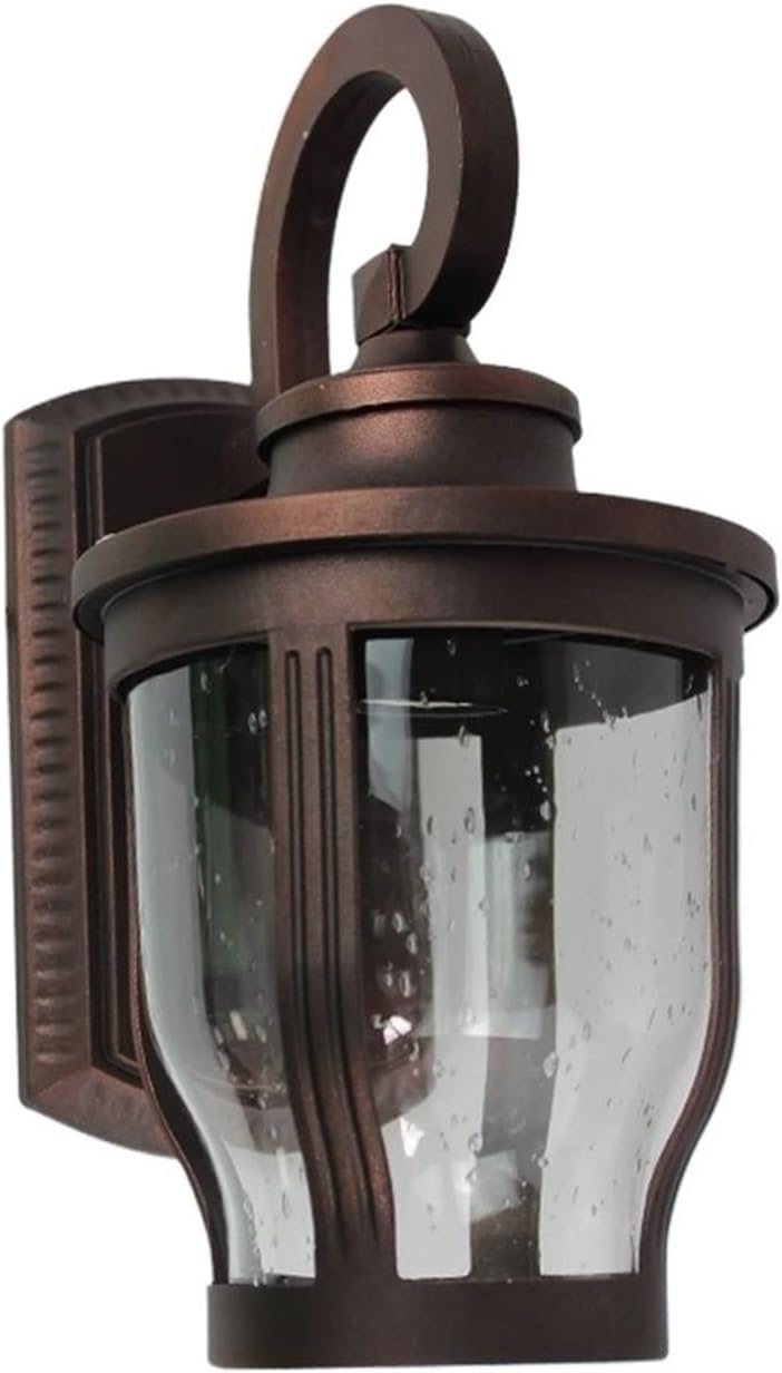 noxozoqm Waterproof Wall Lantern Aluminium Anti Rust E27 Down Wall Light Wall Sconce External Rainproof Glass Lantern(Brown)