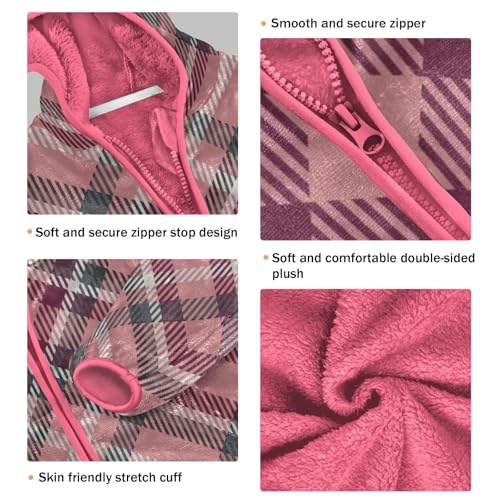 GuoChe Plaid Red Pink Girls Sherpa Jacket With Hood3