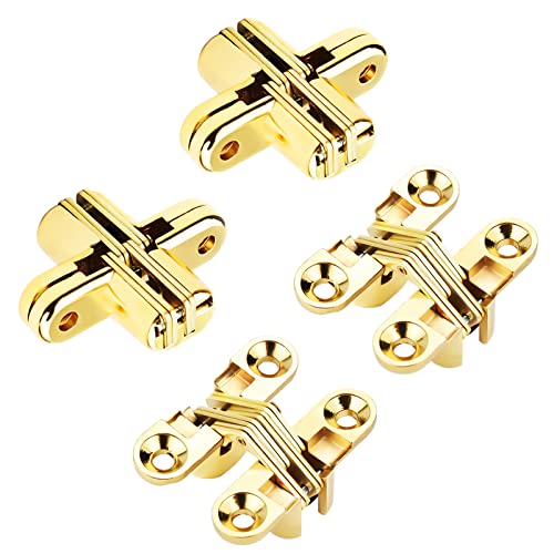 Bisagras Pequeñas Ocultas Bisagras Puertas Cocina 180 Grados Bisagras Pequeñas Doradas Bisagra Cruzada Invisible para Puerta Plegable Muebles para Muebles,Puerta de Armario, Armario de Cocina,4 Piezas Cover
