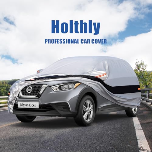 Image of Holhtly Car Cover Custom Fit for Nissan Kicks, Car Covers for Automobiles All Weather Waterproof Sun Snow Rain Wind Dust Protection, Outdoor Car Cover Gray & Black