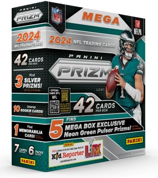 2024 Prizm Football Mega Box (Neon Green Pulsar) (42 Cards) (Look for Williams, Daniels, Maye, Nix, Penix, McCarthy Rookies!)
