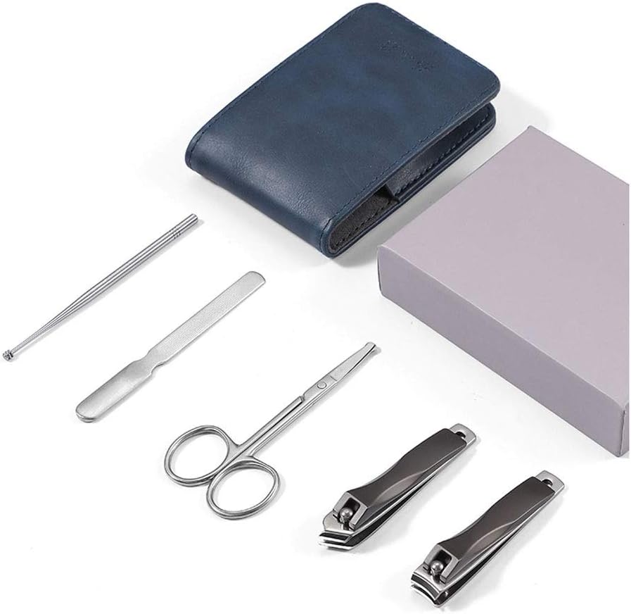 Manicure Set Blue Nail Clippers 5-Piece Set Stainless Steel Nail Clippers Nail File Ear Pick Portable Travel Manicure Tool Pedicure Kit