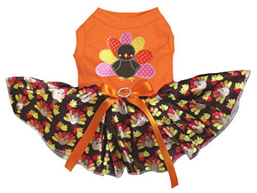 Petitebella Rainbow Turkey Puppy Dog Dress (Orange/Brown Turkeys, Small)