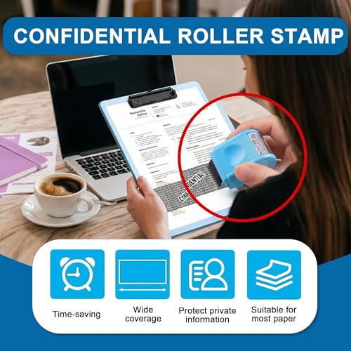 Datenschutz Rollstempel Für Dokumentenschutz, Sicherheitsstempel Zur Prävention Von Identitätsdiebstahl, Mit Breitem Muster Und 3 Nachfüllkartuschen, Ideal Für Identitätsschutz, Blau