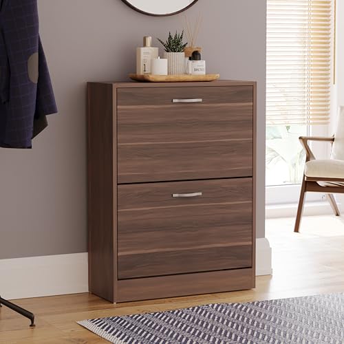 Vida Designs Meuble à Chaussures à 2 tiroirs, Bois, Noyer