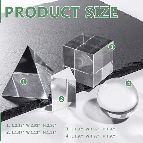 Gonioa 4 Pack K9 Optical Crystal Photography Prism Set, Including 50mm Crystal Cube, 50mm Triangular Prism, 50mm Crystal Ball, 60mm Optical Pyramid for Science Physics and Teaching Photo Photography - Thumbnail 5