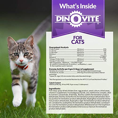 Dinovite For Cats Supplement - Immune + Digestive, Skin + Coat Support, Vitamins, Minerals, Omega 3, Enzymes, Probiotics. Reduces Shedding, Dry Skin, Itching, Stinking, Bald Spots, Seasonal Issues #TOP4