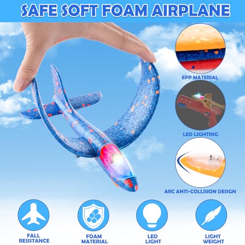 image for Bigdream 6 Pack LED Airplane Launcher Toys with 2 Launchers, 2 Flight 