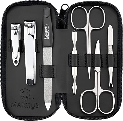 MarQus Manicure Set Solingen made in Germany - 7 piece stainless steel exclusive finger & toe nail clippers set in real leather case, made in Solingen Germany* (except for clippers)