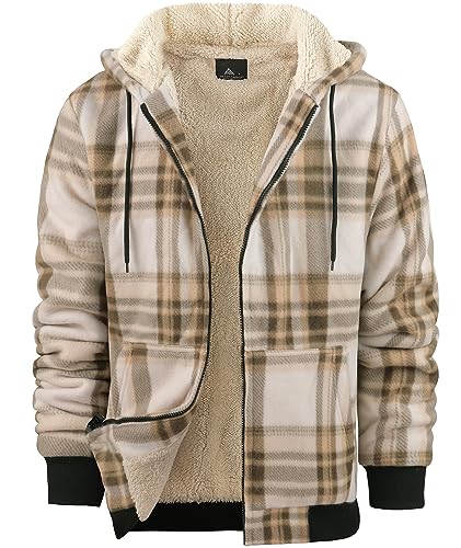Image of Mens Plaid Hoodies Winter Zip Up Fleece Jacket Sherpa Fleece Lined Warm Flannel Jacket Coat
