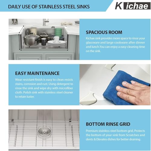 Image of Kichae Drop In Laundry Sink - 22x22x12 Drop In 12 Inch Deep Utility Sink T304 Stainless Steel Topmount Handmade Single Bowl with Accessories