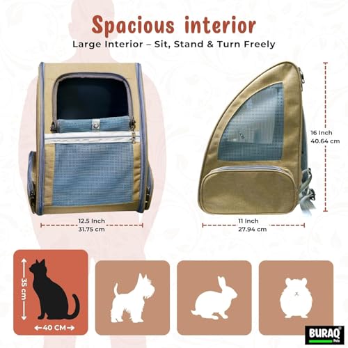 Image of Buraq Breathable Cat Backpack Carrier for Hot Weather, Foldable & Ventilated Travel Bag, Durable Mesh Sides, Reflective Straps for Adult & Kitten Cats (Black)