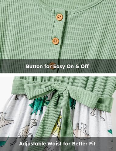 Image of PATPAT Family Matching Dresses Dinosaur Print Short-Sleeve Belted Jade Green Women L